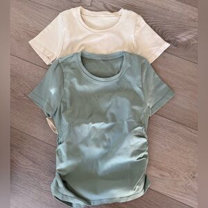 OQQ Women’s 2 Piece Short Sleeve Crop Top Ruched Tees Medium